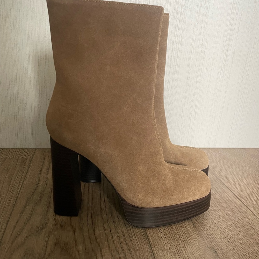 Zara Tan Suede Platform Heeled Boots